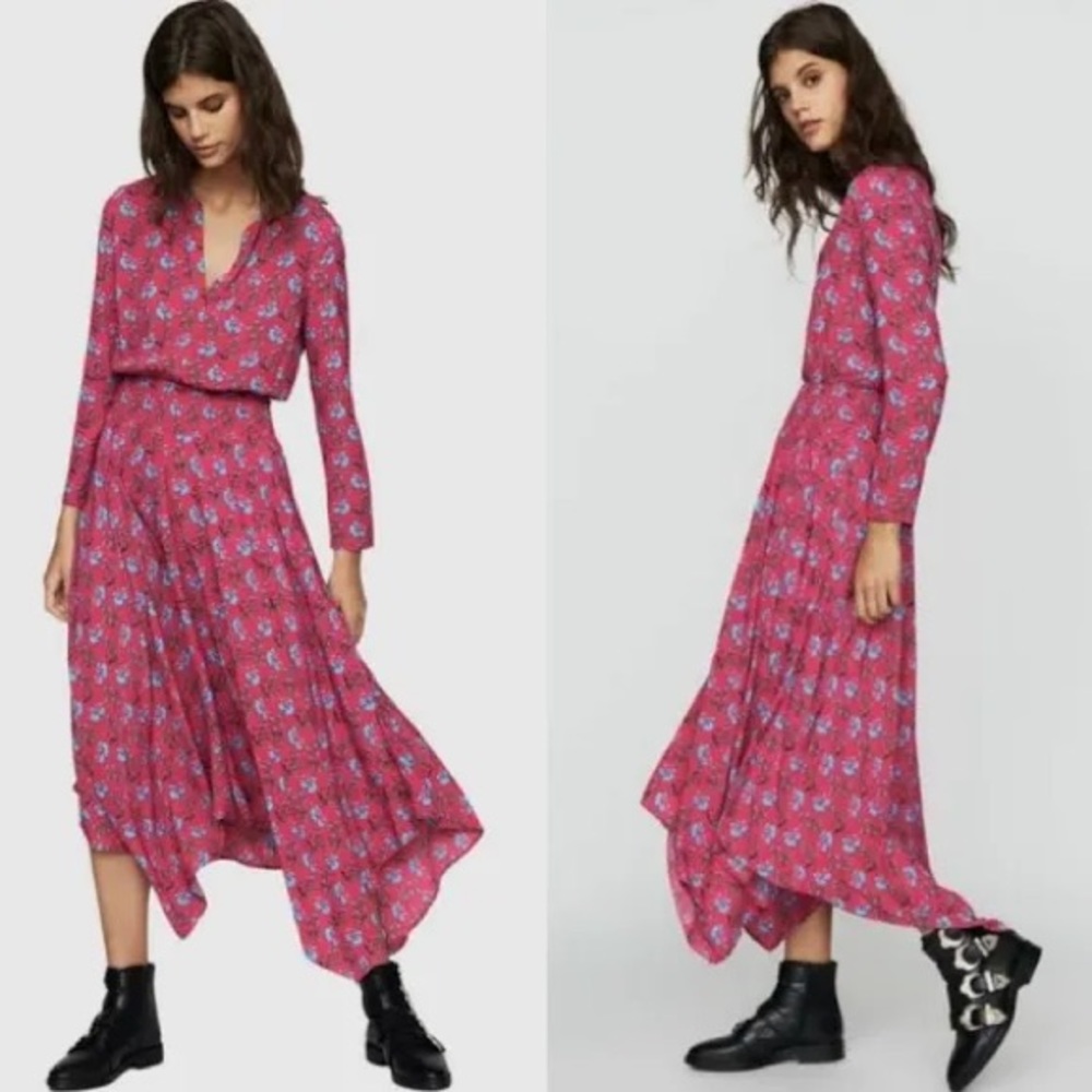 Maje Rayina Floral Crepe Smocked Maxi Dress Size 3